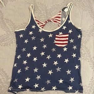 Adorable red, white and blue open bow back tank top